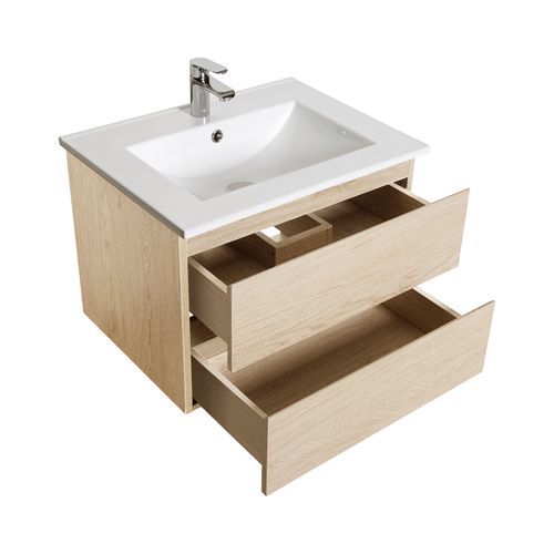 Ensemble Simple Vasque Sorrento 60cm Avec Plan Céramique Et Robinet Noir