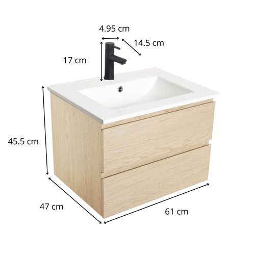 Ensemble Simple Vasque Sorrento 60cm Avec Plan Céramique Et Robinet Noir