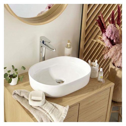 Vasque à Poser Albi Ovale En Céramique Blanche 37x50,5cm