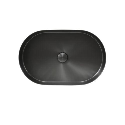 Vasque à Poser Ovale Gunmetal En Inox 55x35 Cm Avec Sa Bonde Assortie