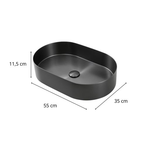 Vasque à Poser Ovale Gunmetal En Inox 55x35 Cm Avec Sa Bonde Assortie