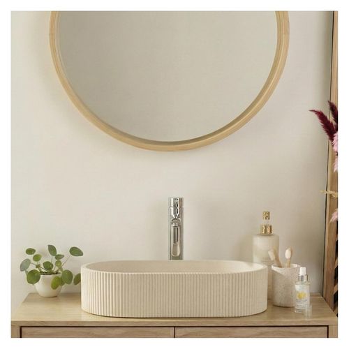 Vasque à Poser Balte Ovale En Béton Cannelé Beige 37x50cm