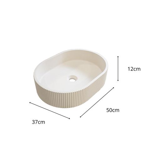 Vasque à Poser Balte Ovale En Béton Cannelé Beige 37x50cm
