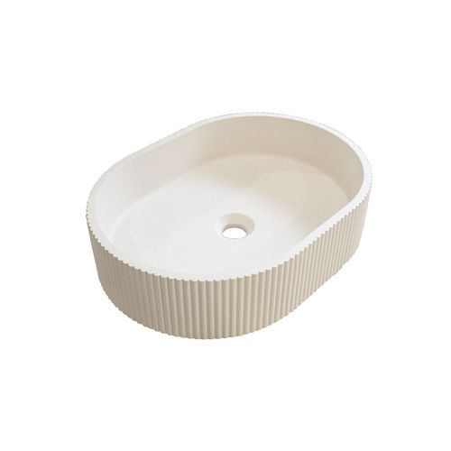 Vasque à Poser Balte Ovale En Béton Cannelé Beige 37x50cm