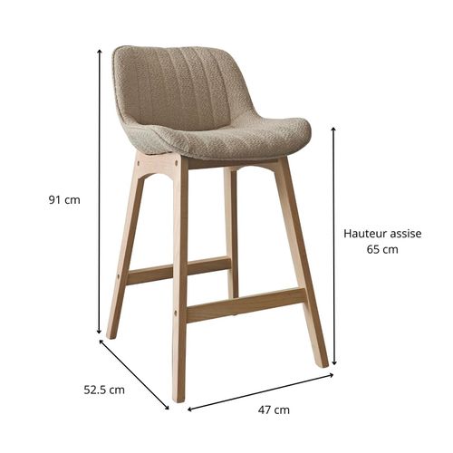 Lot De Chaises Milk D'îlot Et Bar En Chêne Et Assise Tissu Bouclette 65cm