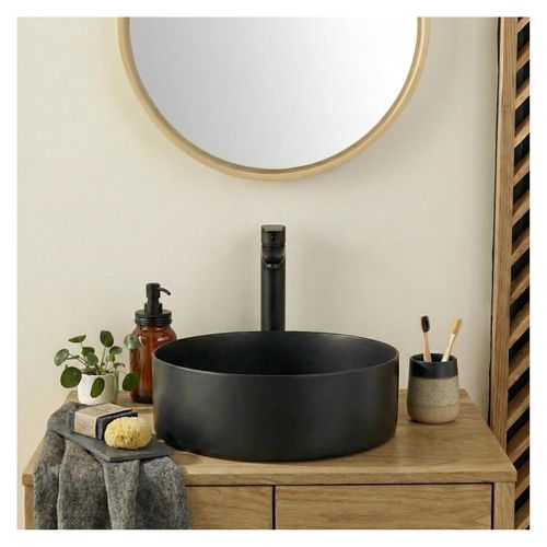 Vasque à Poser Ronde Noire En Inox 36 Cm Avec Sa Bonde Assortie