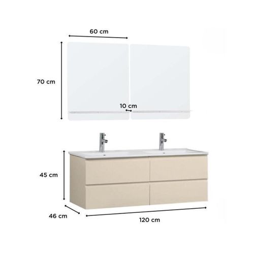 Ensemble Double Vasque Sorrento 120cm Avec Vasque, Robinets Et Miroirs