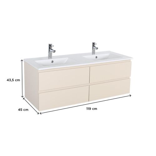 Meuble Double Vasque Sorrento Suspendu Avec Plan Vasque En Céramique 120cm
