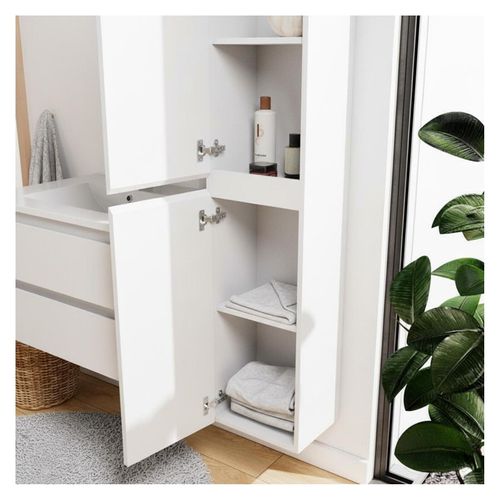 Meuble Simple Vasque 80cm Décor Chêne Sorrento+robinet Noir+miroir+colonne