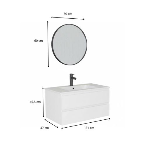 Meuble Simple Vasque 80cm Décor Chêne Sorrento +vasque +robinet Noir +miroir