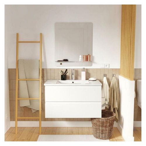 Meuble Simple Vasque 80cm Décor Chêne Sorrento + Vasque+robinet Chromé+miroir
