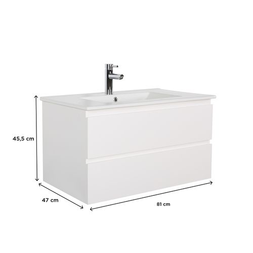 Meuble Simple Vasque 80cm Décor Chêne Sorrento + Vasque+robinet Chromé+miroir