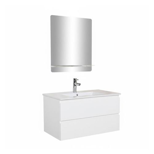 Meuble Simple Vasque 80cm Décor Chêne Sorrento + Vasque+robinet Chromé+miroir