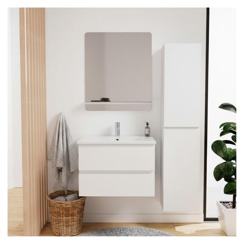 Ensemble Meuble Simple Vasque Sorrento 60 Cm + Robinet + Miroir + Colonne