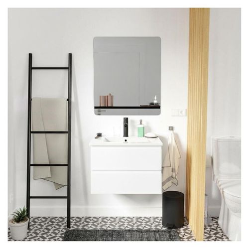 Meuble Simple Vasque 60cm Sorrento Chêne+vasque Noire+robinet+miroir Rectangle