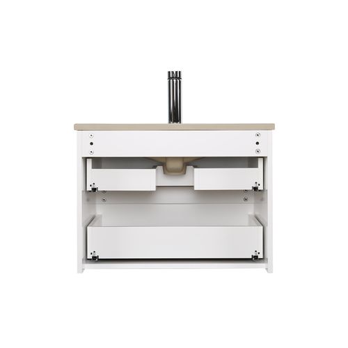 Meuble Simple Vasque 60cm Sorrento Chêne+vasque Noire+robinet+miroir Rectangle