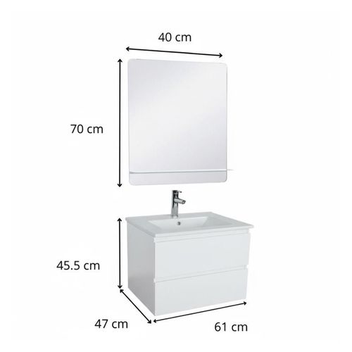 Ensemble Meuble Simple Vasque Sorrento 60 Cm + Robinet + Miroir