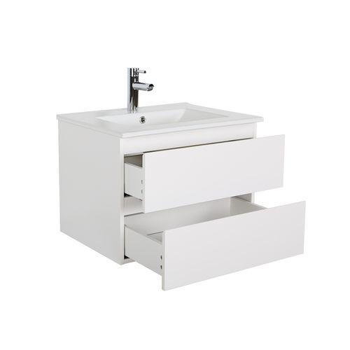 Ensemble Simple Vasque Sorrento 60cm Avec Plan Céramique Et Robinet Noir