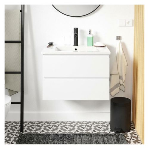 Ensemble Simple Vasque Sorrento 60cm Avec Plan Céramique Et Robinet Noir