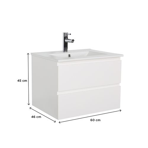 Ensemble Simple Vasque Sorrento 60cm Avec Plan Céramique Et Robinet Chromé