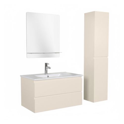 Meuble Simple Vasque 80cm Décor Chêne Sorrento+robinet Chromé+miroir+colonne