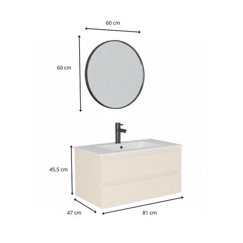 Meuble Simple Vasque 80cm Décor Chêne Sorrento +vasque +robinet Noir +miroir