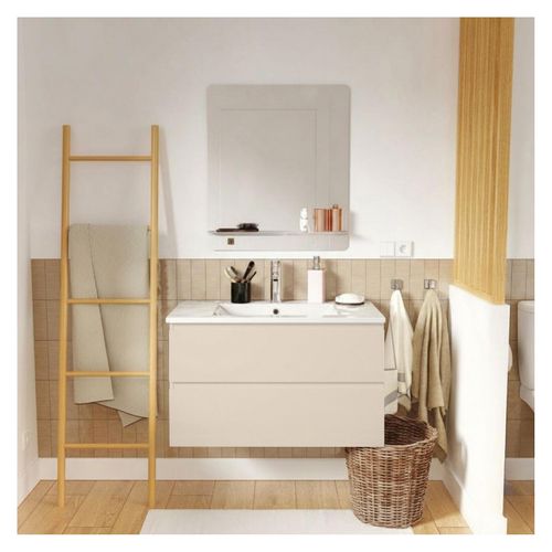 Meuble Simple Vasque 80cm Décor Chêne Sorrento + Vasque+robinet Chromé+miroir