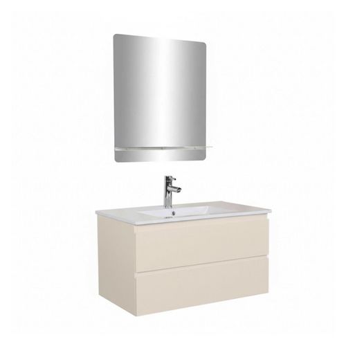 Meuble Simple Vasque 80cm Décor Chêne Sorrento + Vasque+robinet Chromé+miroir