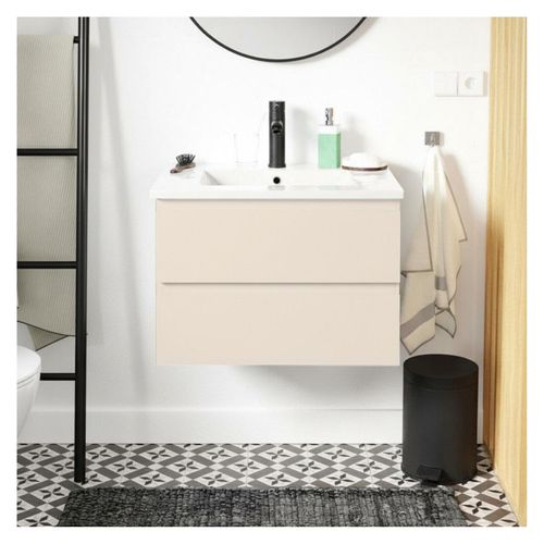 Ensemble Simple Vasque Sorrento 60cm Avec Plan Céramique Et Robinet Noir