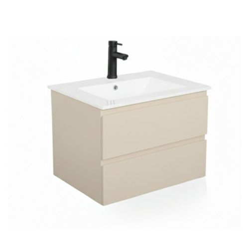 Ensemble Simple Vasque Sorrento 60cm Avec Plan Céramique Et Robinet Noir