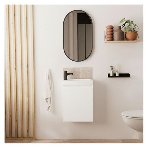 Meuble Lave-mains Lisa + Robinet Noir + Miroir Ovale