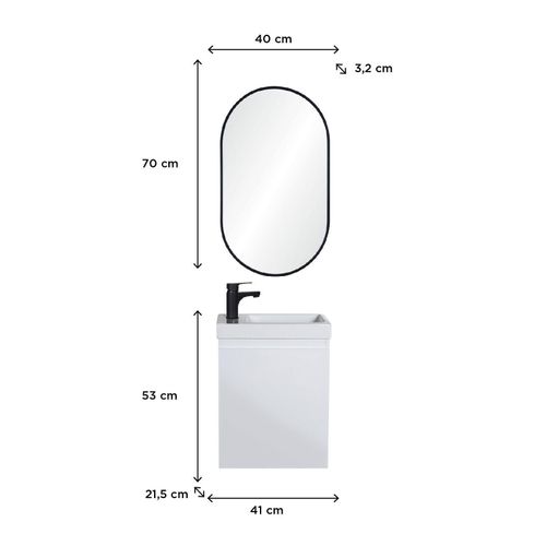 Meuble Lave-mains Lisa + Robinet Noir + Miroir Ovale
