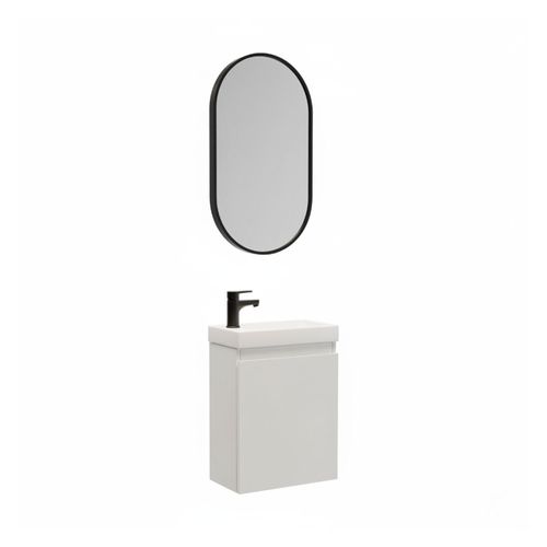 Meuble Lave-mains Lisa + Robinet Noir + Miroir Ovale