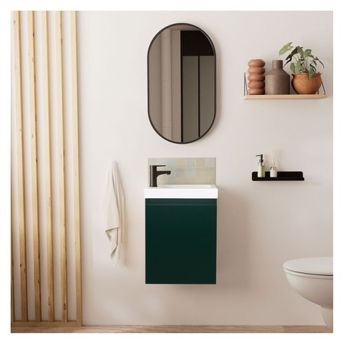 Meuble Lave-mains Lisa + Robinet Noir + Miroir Ovale