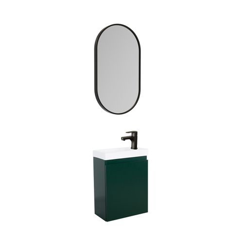 Meuble Lave-mains Lisa + Robinet Noir + Miroir Ovale