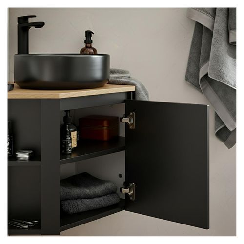 Ensemble Meuble Sous Vasque D'angle Sorrento + Vasque Noire + Robinet