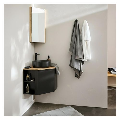 Ensemble Meuble Sous Vasque D'angle Sorrento + Vasque Noire + Robinet