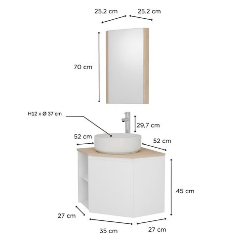 Meuble Sous Vasque D'angle Sorrento Avec Vasque, Robinet Et Armoire