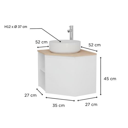 Ensemble Meuble Sous Vasque D'angle Sorrento + Vasque Blanche