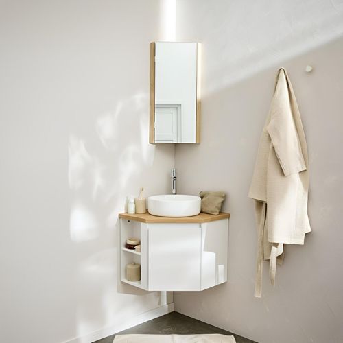 Ensemble Meuble Sous Vasque D'angle Sorrento + Vasque Blanche