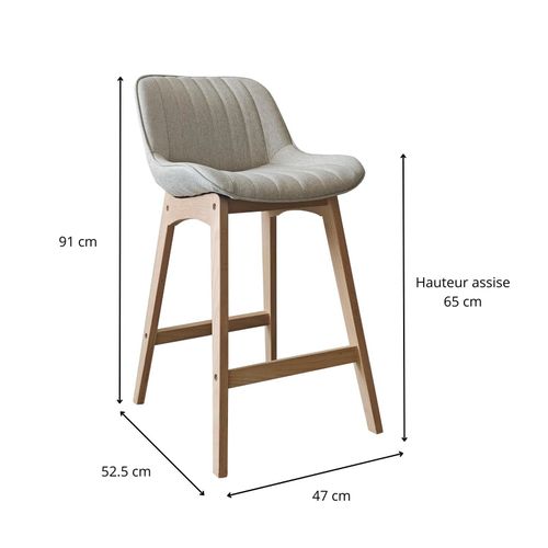 Lot De Chaises Mellow D'îlot Et Bar En Chêne Et Assise Tissu 65cm
