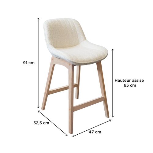 Lot De Chaises Milk D'îlot Et Bar En Chêne Et Assise Tissu Bouclette 65cm