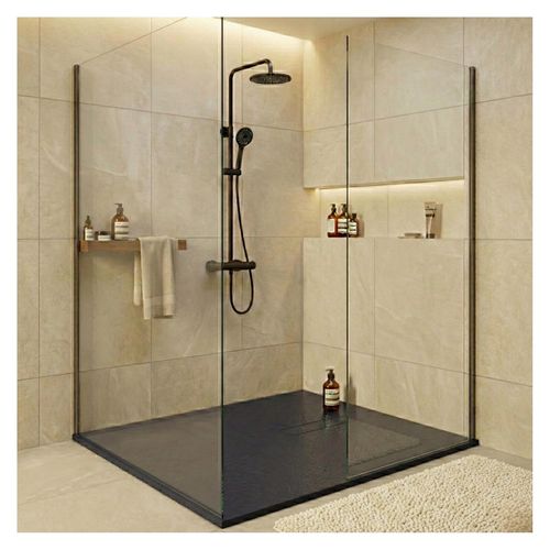 Receveur De Douche Soma Aspect Pierre Extra-plat Gris Anthracite - Bonde Incluse