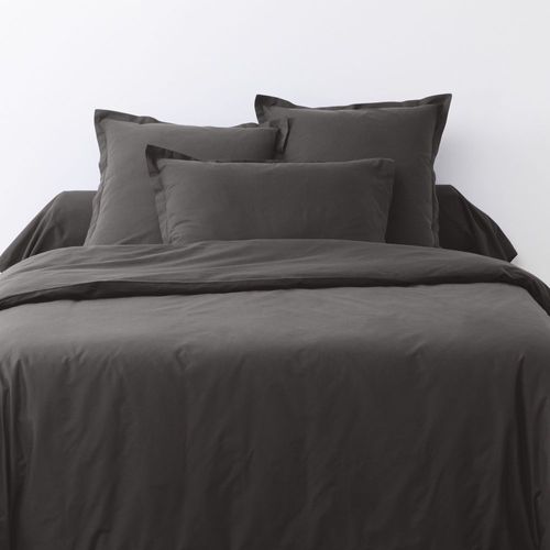 Housse De Couette 220x240 Cm + 2 Taies D'oreiller 63x63 Cm Coton 57 Fils Gris Foncé