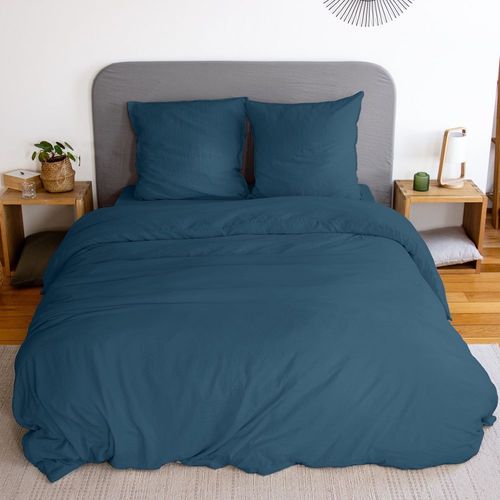 Housse De Couette 220x240 Cm + Taies D'oreiller, Microfibre Lavé, Bleu Nuit