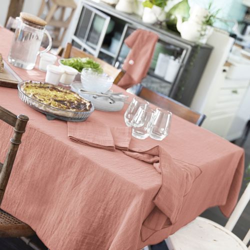 Nappe Rectangle 150x350 Cm Gaze De Coton Rose