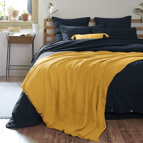 Plaid à Franges 180x220 Cm Gaze De Coton Safran