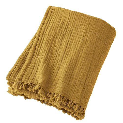Plaid à Franges 180x220 Cm Gaze De Coton Safran