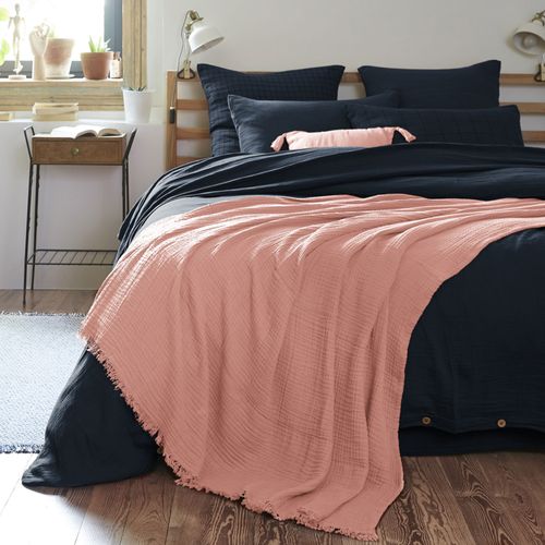 Plaid à Franges 130x160 Cm Gaze De Coton Rose