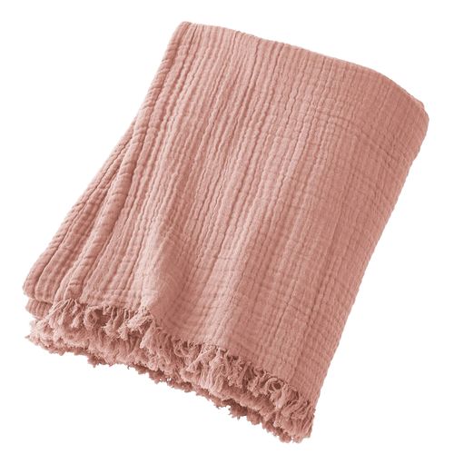 Plaid à Franges 130x160 Cm Gaze De Coton Rose